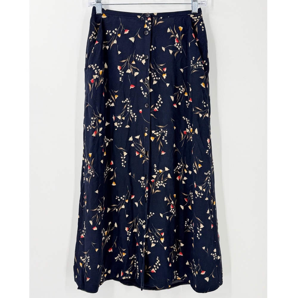 Vtg 90s 100% Silk Button Front Maxi Skirt sz 6 cottagecore garden Floral  phoebe